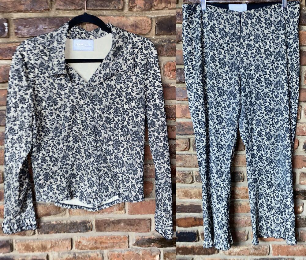 Equestrian Designs Vintage Lace Print Jacket & Pants Set Women's Size Medium